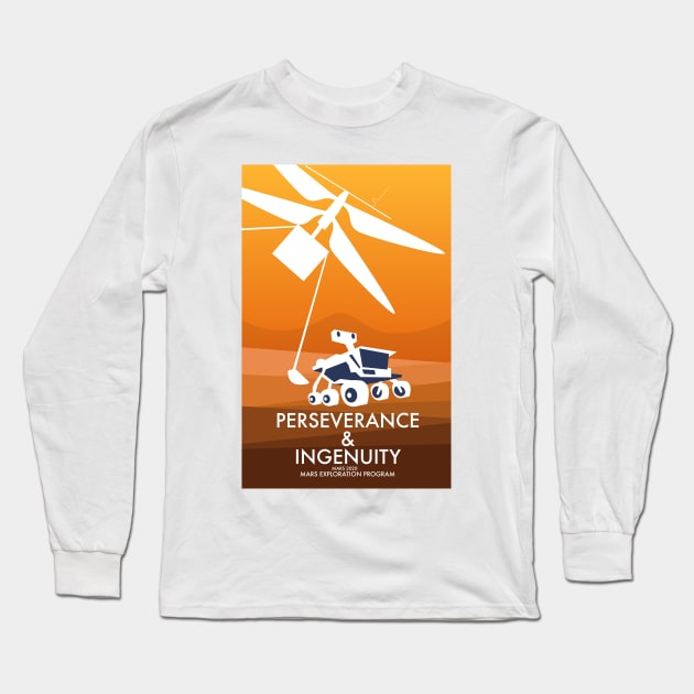 Perseverance & Ingenuity Mars 2020 space art in a vintage style. Long Sleeve T-Shirt by nickemporium1